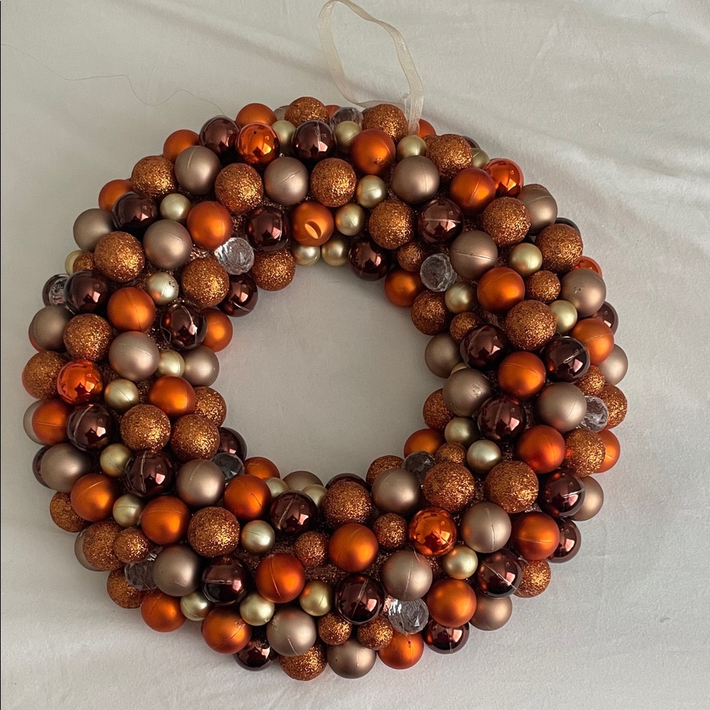 Festive Holiday Ornament Wreath - Orange and Gold